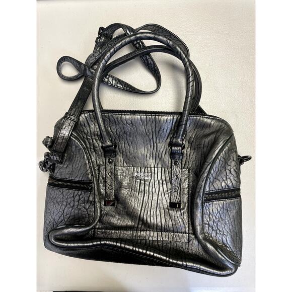 BADGLEY MISCHKA Metallic Leather Duffel Satchel Bag Gunmetal - Picture 1 of 14